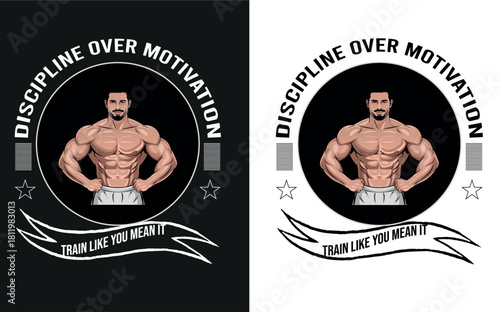   discipline over motivation vector illustration of bodybuilder.