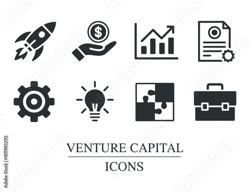 Vector design of venture capital icons in dark style
