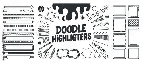 Doodle highlighters set for decoration and emphasizing