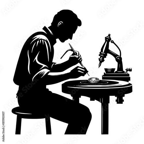 Goldsmith working on jewelry vector image illustration