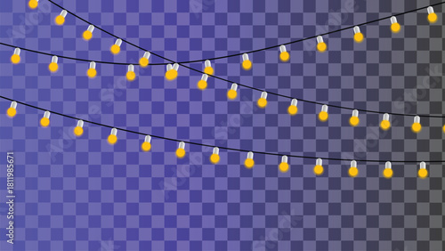 String of glowing yellow party light bulbs against a blue gradient