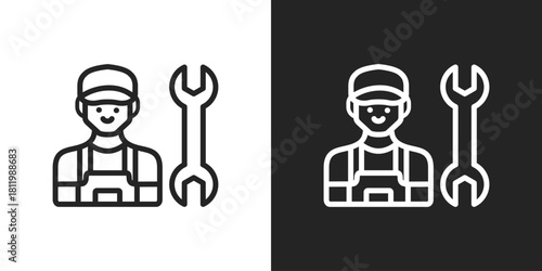Technician Icon In Black And White Line Style