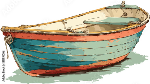 Flat Bottom Boat Vector Outline for Nautical Designs