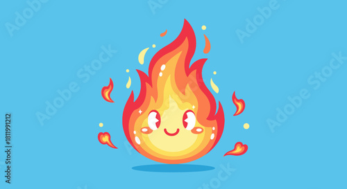 Cute Kawaii Fire Flame Character Illustration.