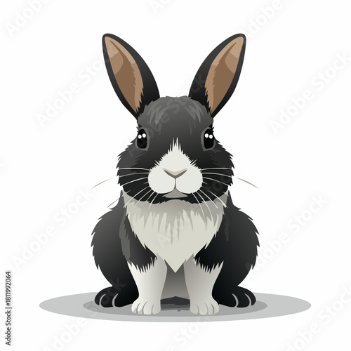 Adorable black and white rabbit illustration on a white background in a cartoon style