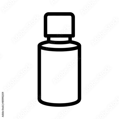 Simple Black and White Outline of a Cylindrical Bottle with Cap.