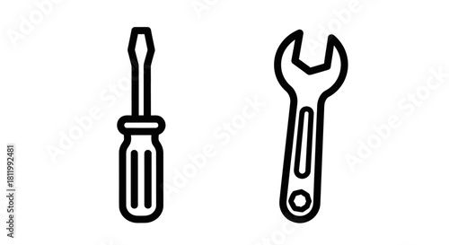 Simple black line art icons of a flat-head screwdriver and an open-end wrench.