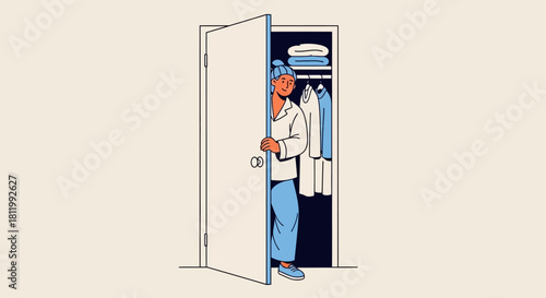 Illustration of a person peeking out from a closet.