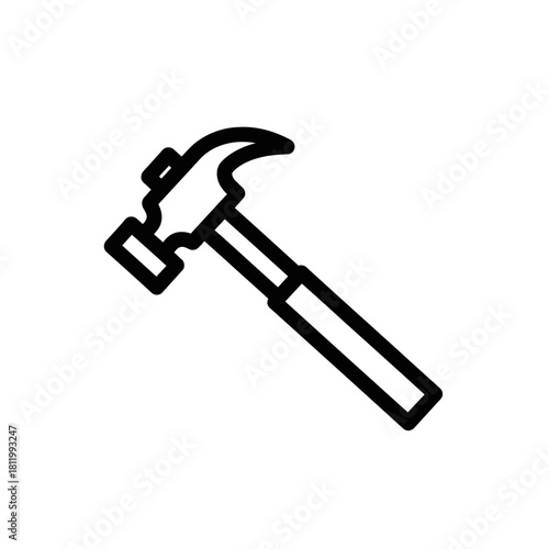 Simple Outline Drawing of a Claw Hammer Tool.
