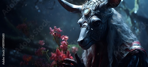 A grim reaper , a small creature made of glass that is sitting in the palm of your hand, ai generative