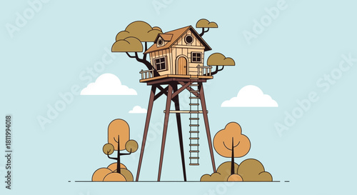 Treehouse in the forest illustration.