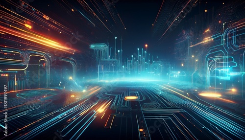 dynamic generative ai interface with futuristic data streams and circuits