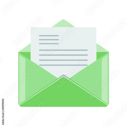Green envelope icon with open mail document
