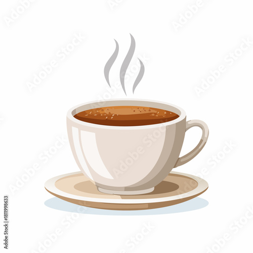 Aromatic Coffee Illustration: Steam Rising from a Creamy Beige Cup and Saucer Delight