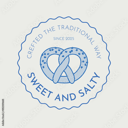 Template with pretzel illustration. Line art, minimalist style. Vector illustration. Bakery collection.