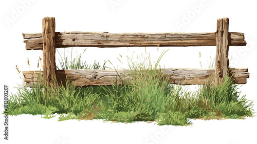 Detailed Vector Drawing of Wooden Fence with Grass - Outdoor Nature Scene