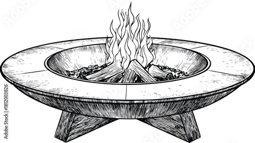 Illustration of Fire Pit with Burning Fire in Vector Style Outline