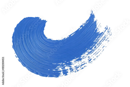 Graphic design element: intense blue paint wave or cur on transparent background.