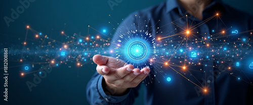 A captivating visual portrayal of digital transformation project management using an abstract approach, featuring substantial copy space for clarity and enhancing viewer engagement.