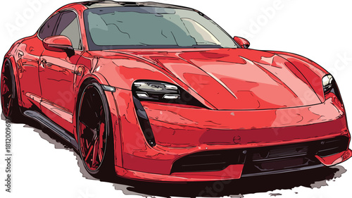 Red Sports Car Drawing with Red Roof Vector Illustration