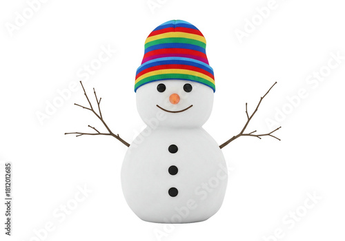 Festive Snowman with Colorful Hat on Transparent Background Holiday Cheer