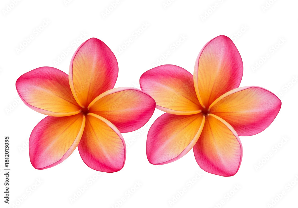 Fototapeta premium Two Tropical Frangipani Flowers with Transparent Background for Floral Designs and Summer Projects