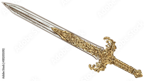 Elegant Vector Sword Drawing with Gold Accents for Design Projects