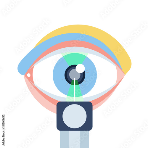 Graphic representation of an eye with examination tool for medicine  