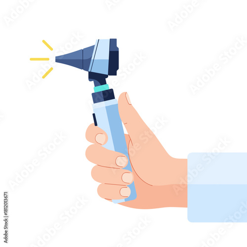 Hand holding an otoscope for medical examination and diagnosis concept  