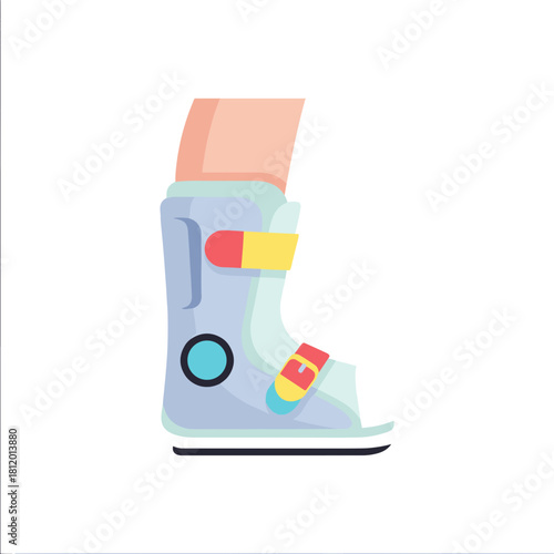 Fracture boot on leg in modern design with colorful accents  