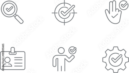 Set of approval and checkmark icons isolated on