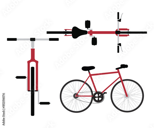 Bicycle Illustration Side, Front & Top View Detailed Vector Design
