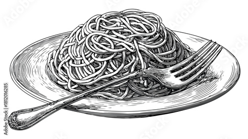 Illustration of Noodles and Fork with Vector Design for Food Concept
