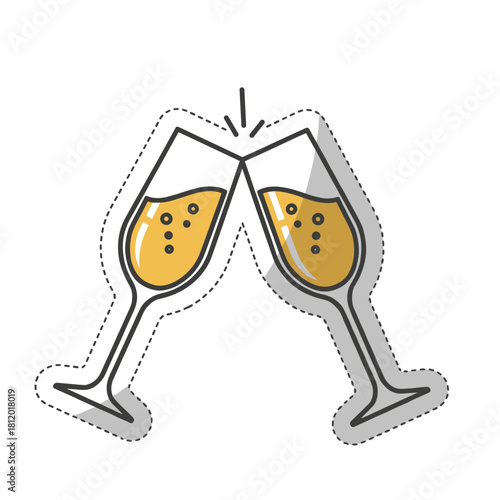 Two champagne flutes clinking together for celebration