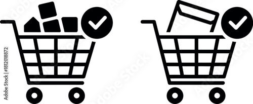 Shopping cart icon with checkmark isolated on white