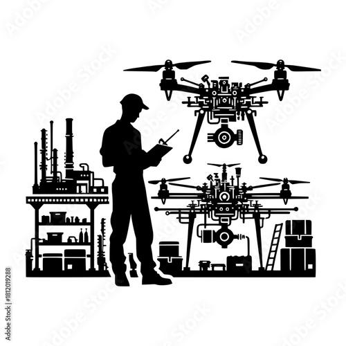 An engineer testing manufactured drones vector image illustration