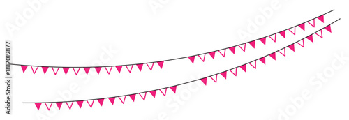 Colorful bunting flags on string for birthday party decoration, holiday anniversary fabric garland design, modern festive hanging decor. Isolated. Vector.