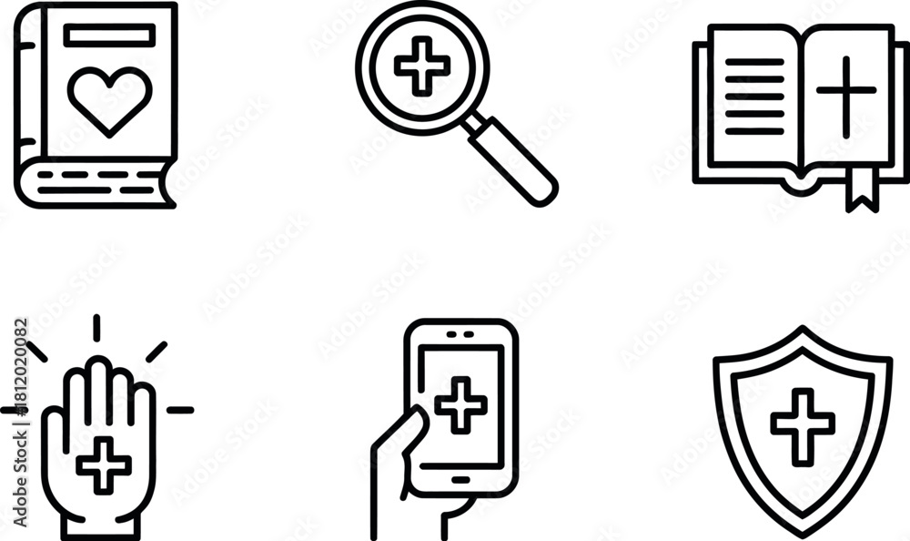 Fototapeta premium Christian line icons isolated on