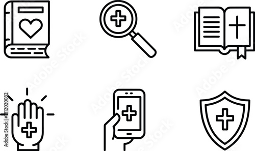 Christian line icons isolated on