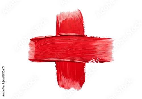 Red painted plus sign with transparent background for medical, health and design concepts