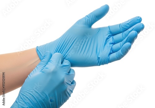 Wallpaper Mural Medical nitrile gloves with two blue surgical gloves isolated on white background with hands. Rubber glove manufacturing, human hand is wearing a latex glove. Torontodigital.ca