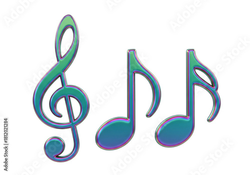 Musical Notes on a Transparent Background A Vibrant Trio of Melodic Symbols