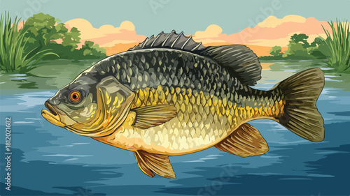 Serene Lake Fish Vector with Sky Background - Professional Stock Photo