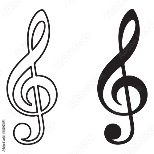 Iconic Treble Clef Symbols in Outline and Solid Black Styles