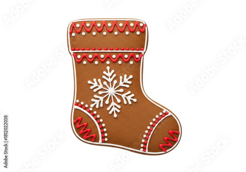 Gingerbread Stocking Decorated for Christmas with Transparent Background