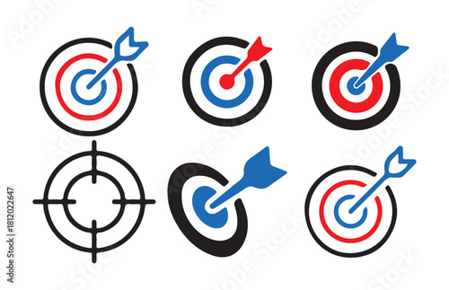 Target with arrow aiming for bullseye showing business goal and successful achievement