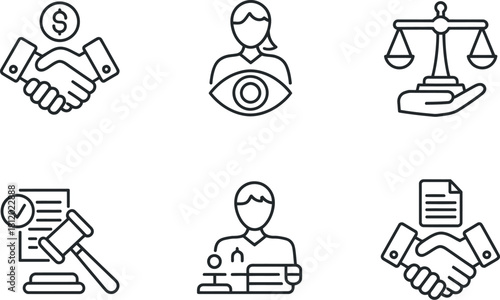 Legal and compliance icon set isolated on