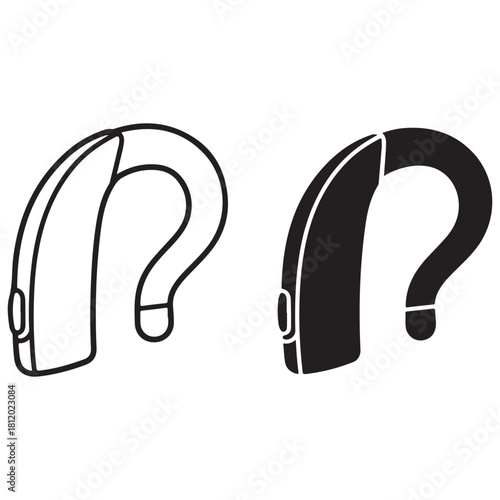 Hearing Aid Device Icon in Outline and Solid Black Styles