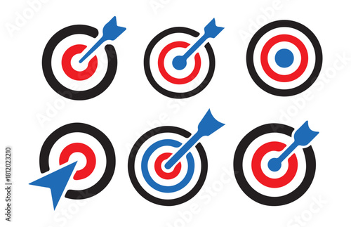 Target with arrow colorful vector icons set aim goal accurate shot success marketing