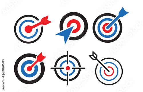 Dartboard with arrow hitting bullseye target icons sport game accuracy concept illustration